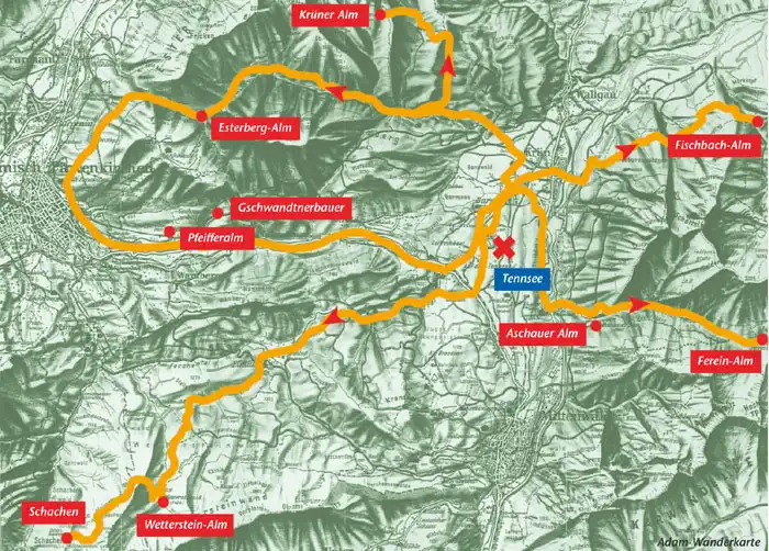 Karte Wandertour Klais / Kranzbach / Elmauer Alm
