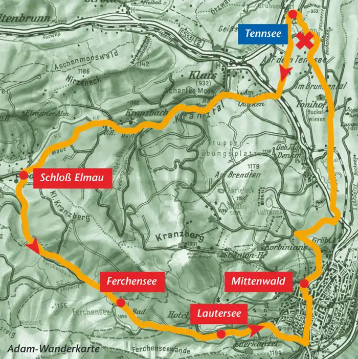 Karte Radtour: Elmau – Hochstraße – Rundweg